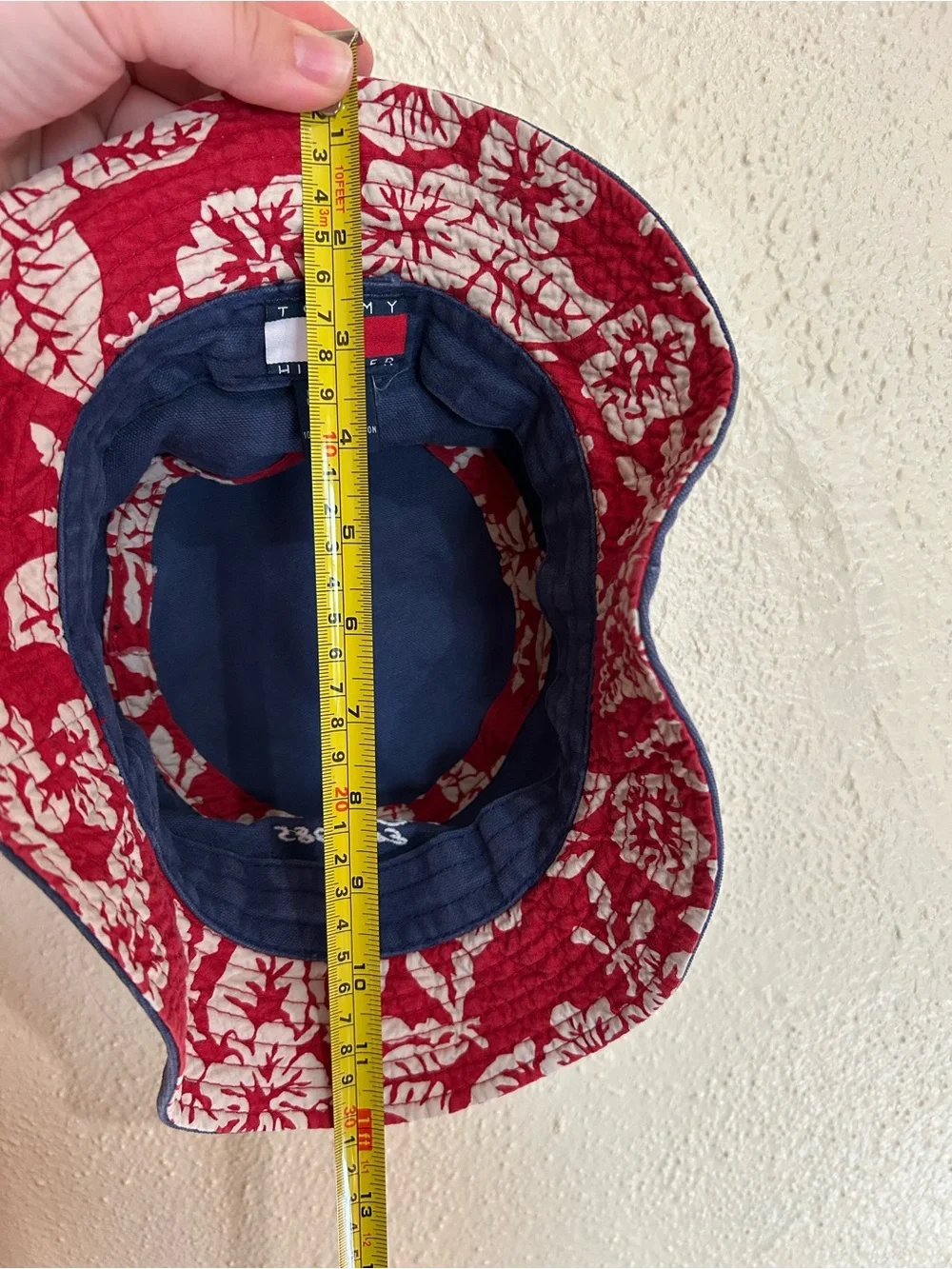 Vintage Tommy Hilfiger Kids Navy Bucket Hat with Red Patterned Band